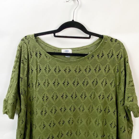 Old Navy Large Womens Green Open Net Fishernet Oversized Boat Neck Top - Picture 2 of 8
